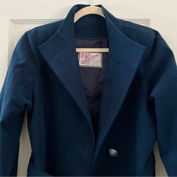 Vintage Hong Kong dark teal blue microsuede long wrap coat trench coat Medium - Picture 4 of 15